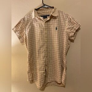 Ralph Lauren Sport Vintage Y2K Plaid button up Capped Sleeve Acadamia Shirt Sz12